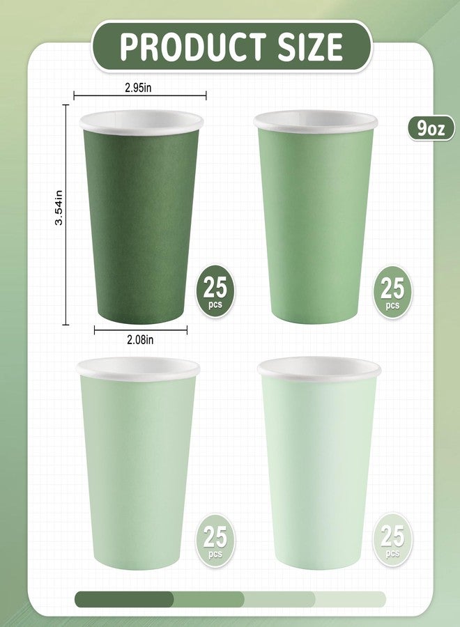 AimFun 100 Pcs Sage Green Paper Cups 9oz Disposable Coffee Paper Cups Gradient Green Party Cups Birthday Bridal Shower Beverage Drinking Cups for Wedding Picnic St Patricks Tea Party Supplies - Image 2